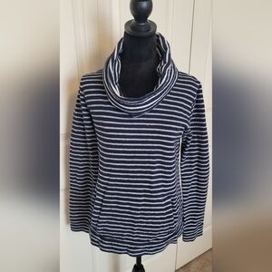 J CREW COWEL NECK Striped Navy and White Shirt Size SMALL